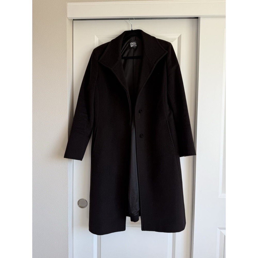 CINZIA ROCCA long chocolate brown wool coat Overcoat Size 12 Elegant Classic